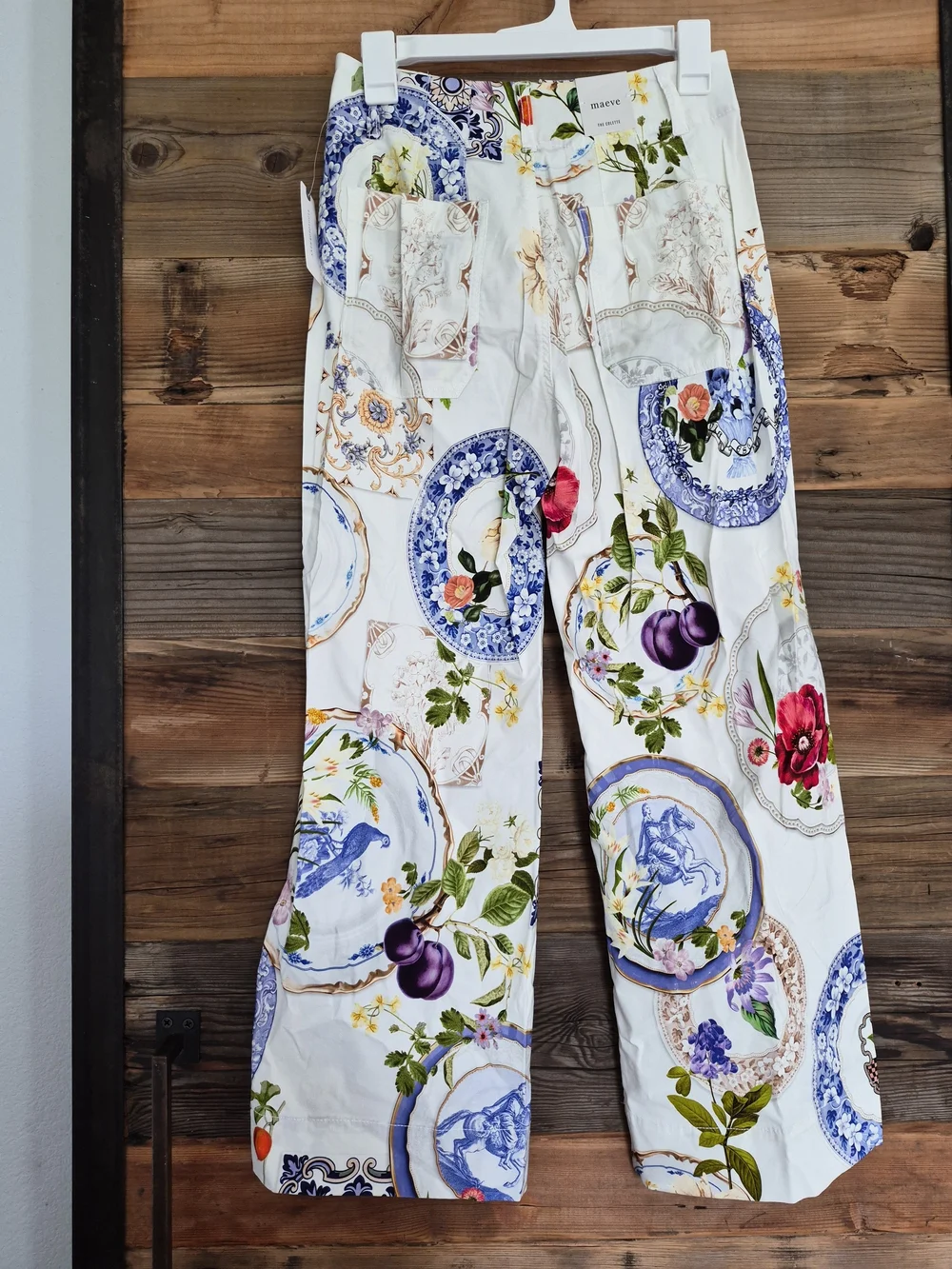 Anthropologie Colette Cropped Wide-Leg Pants Maeve Magic Fabric White Floral 26 - Picture 6 of 8